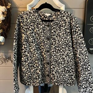 J. Jill Monochrome Leaf Print Bomber Jacket
